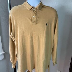 Polo Ralph Lauren Long Sleeve Polo Shirt L Tan Cotton Classic Pony Logo
